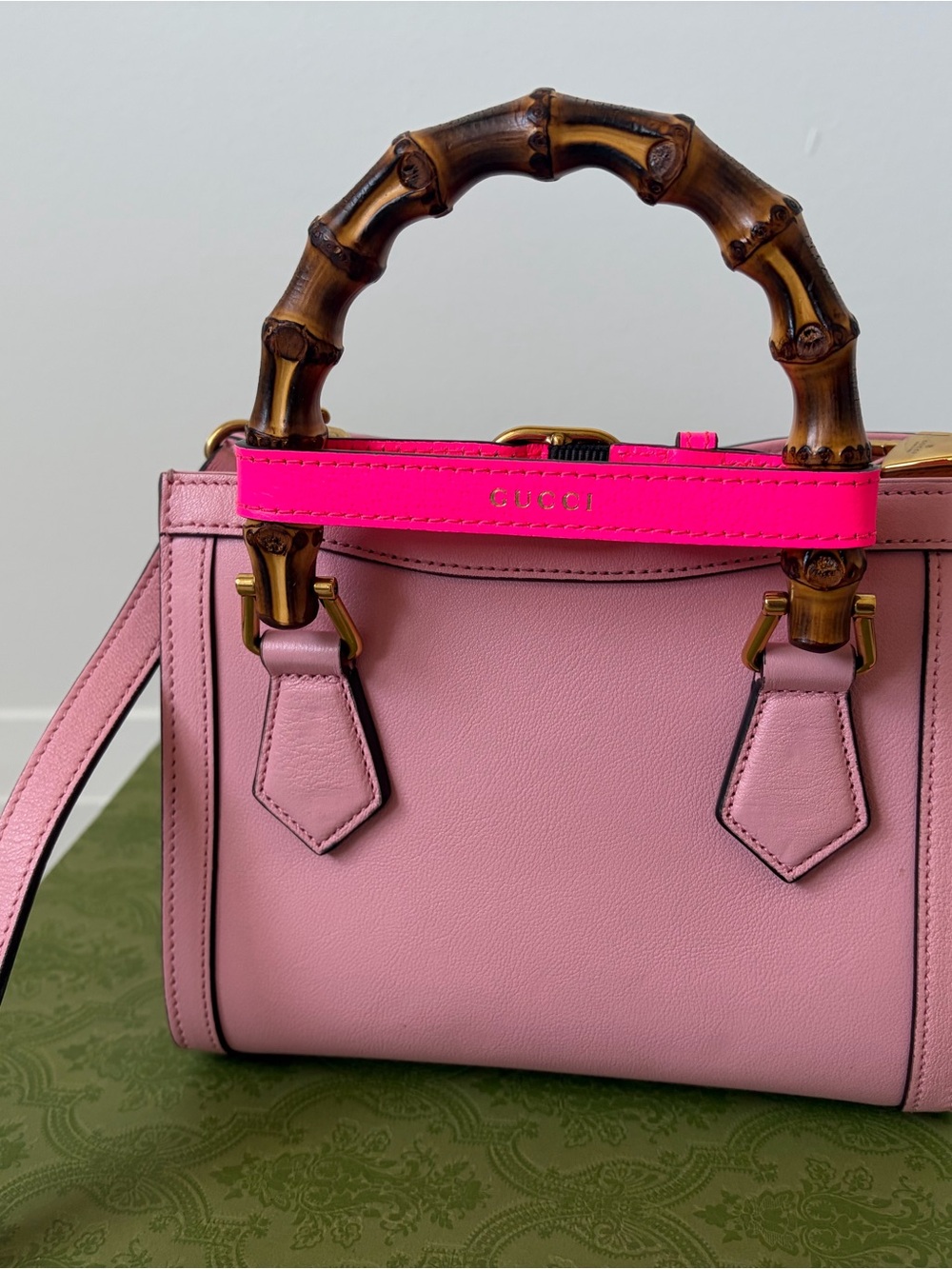 Gucci Pink Leather Mini Top-Handle Bag with Bamboo Handles and Neon Pink Strap - Picture 3 of 10